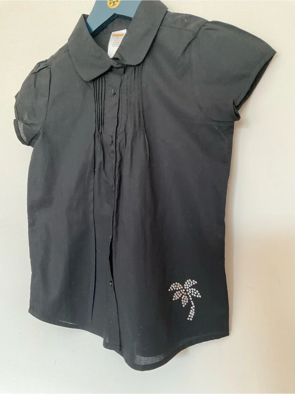 Gymboree Girls Black Short-Sleeve Button Front Top with Embellished Palm